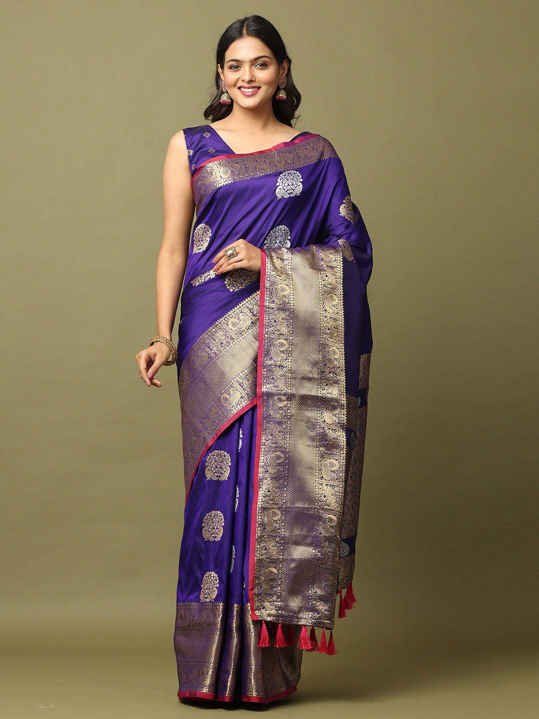 patlipallu purple ethnic motifs zari silk blend designer banarasi saree