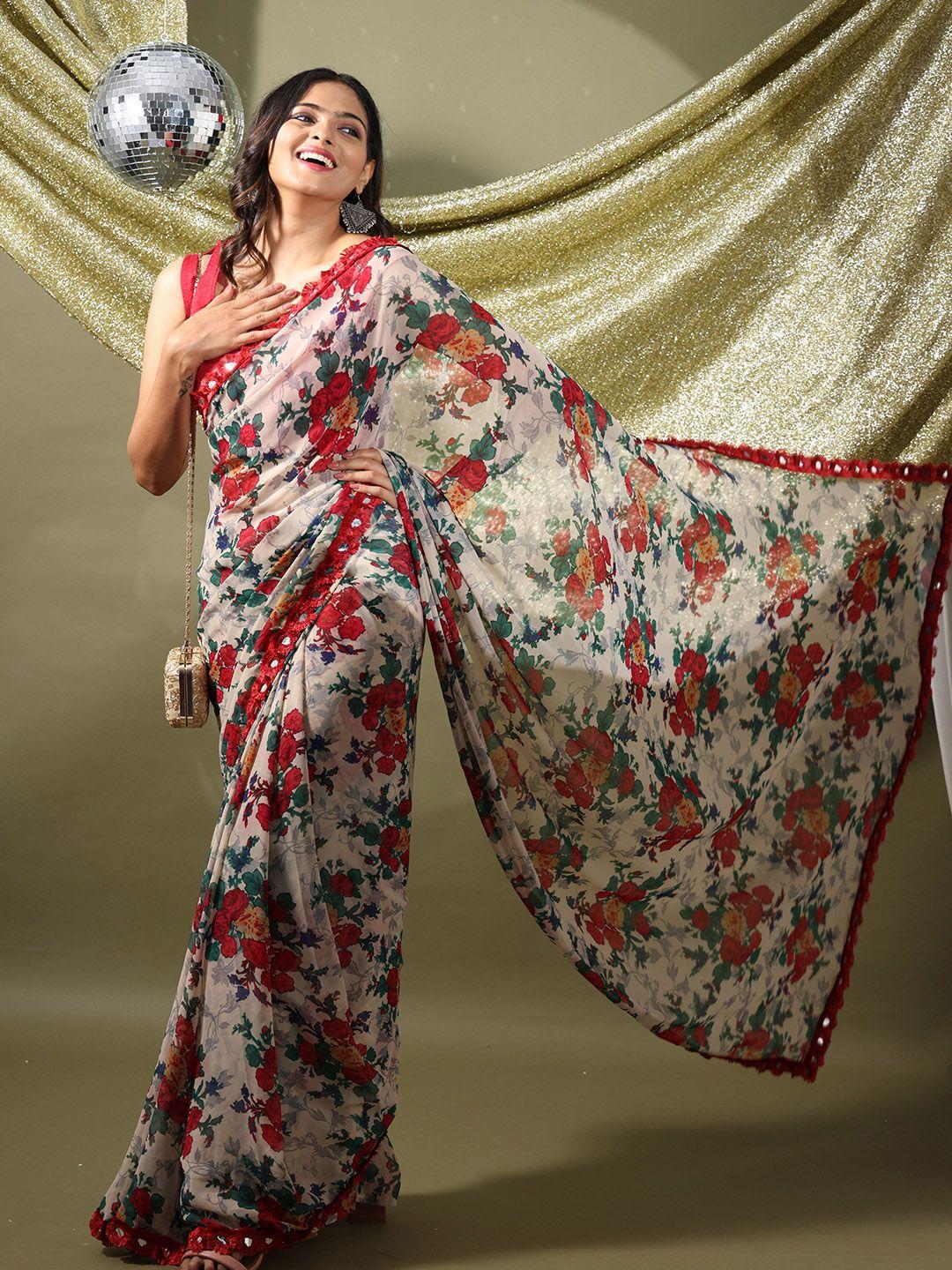 patlipallu floral printed embellished mirror work saree