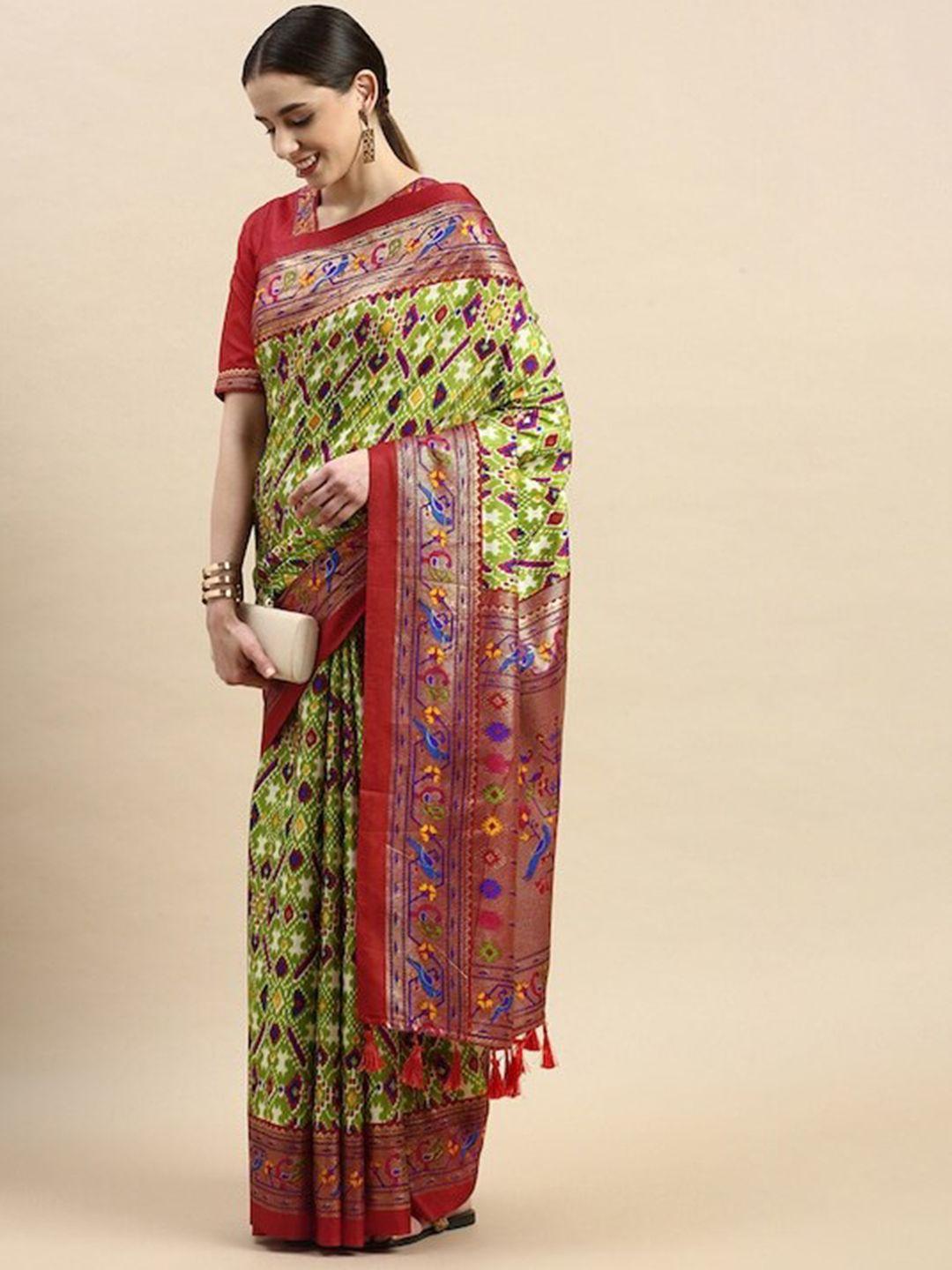 patlipallu green & maroon zari art silk patola saree