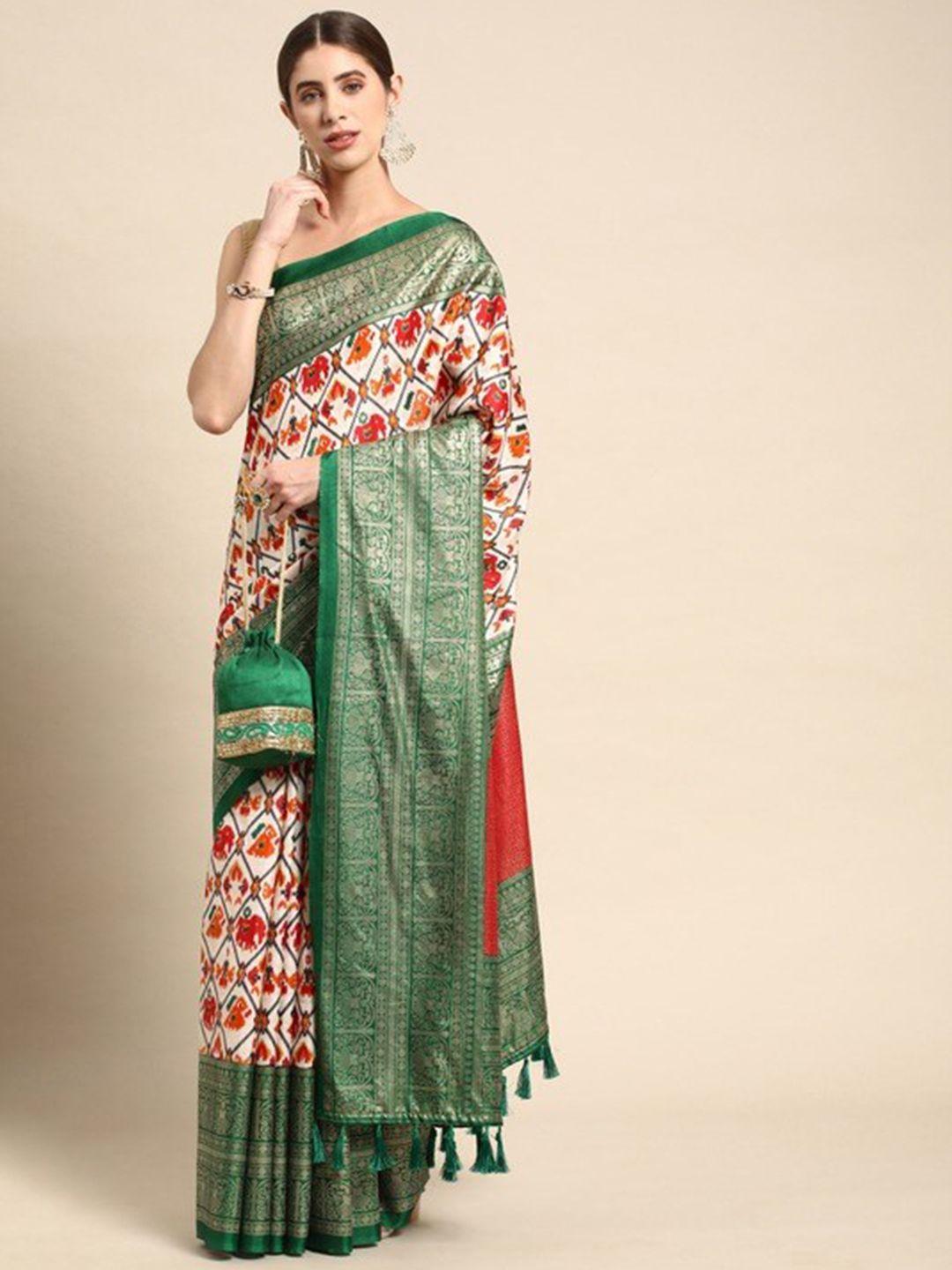 patlipallu green & red zari art silk patola saree