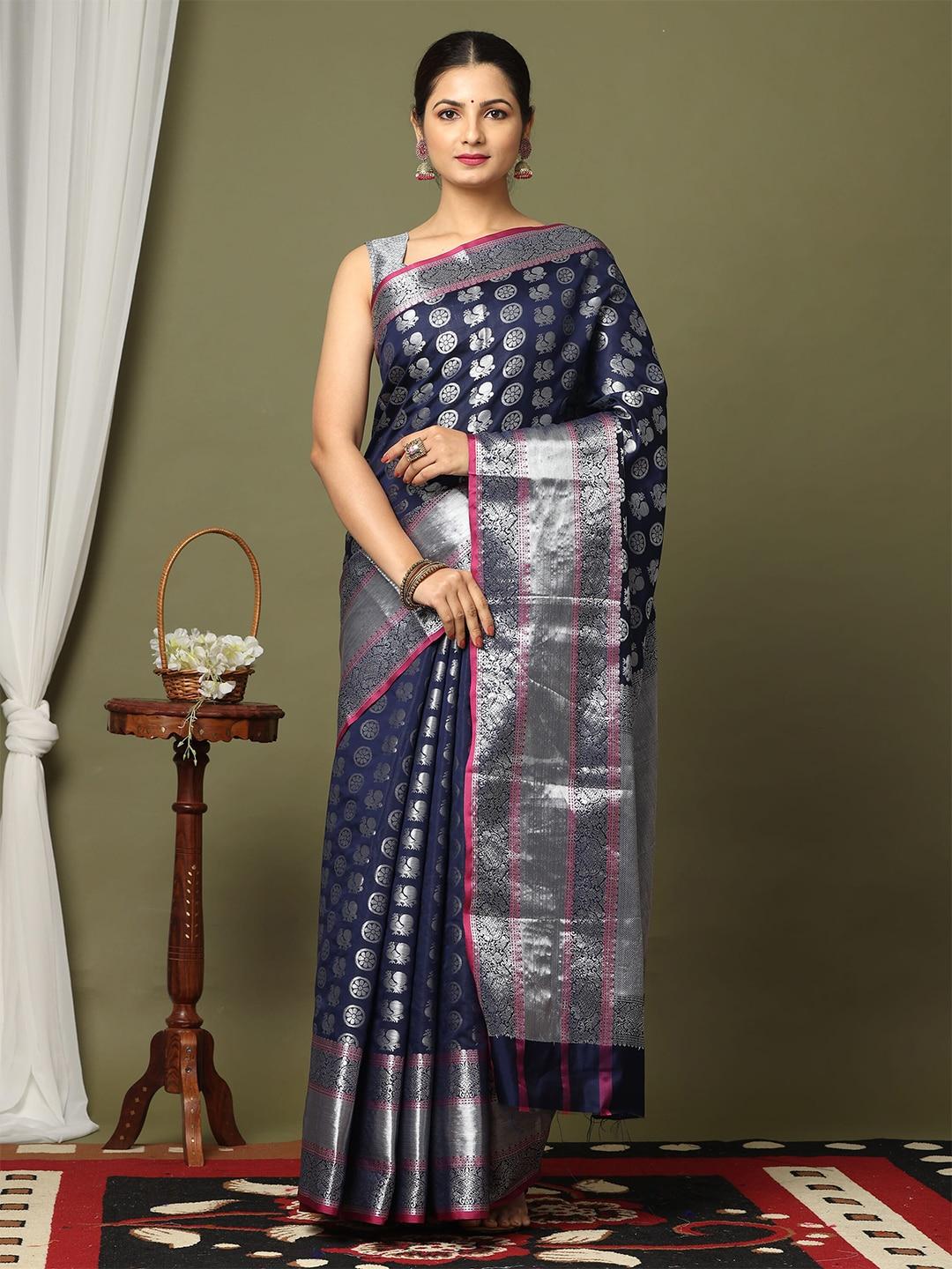 patlipallu navy blue ethnic motifs zari silk blend designer kanjeevaram saree