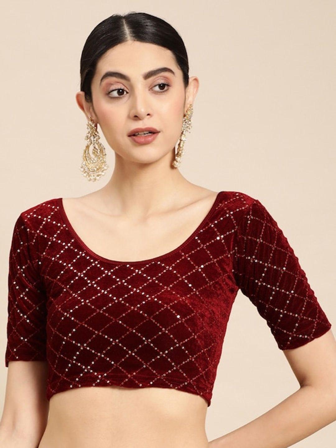 patlipallu stretchable sequence worked velvet saree blouse