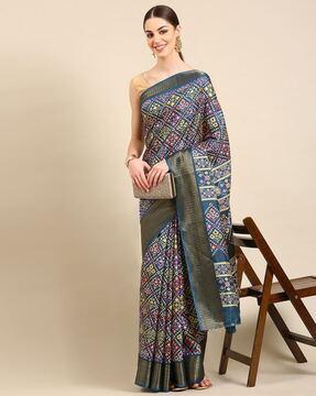 patola print saree with contrast border