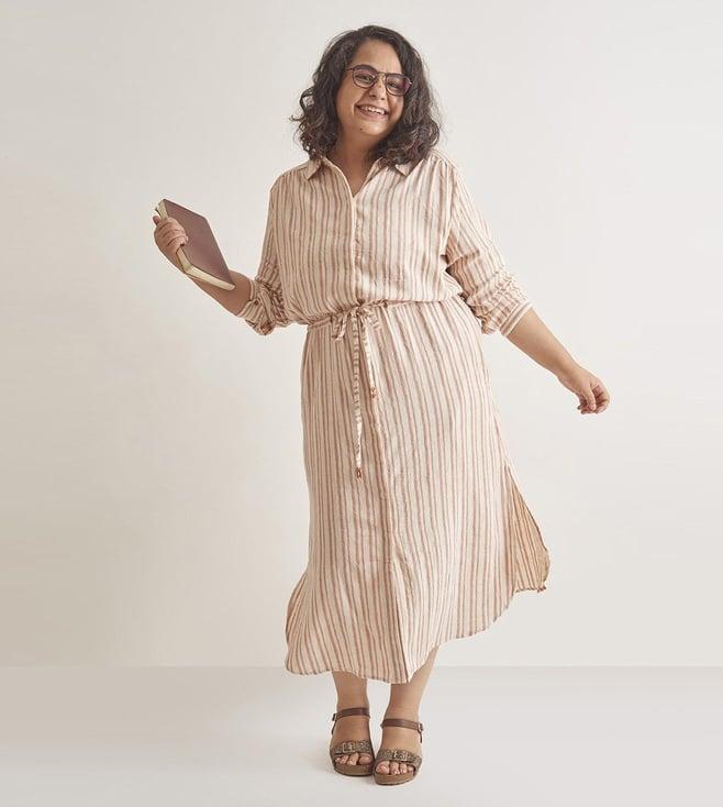 patrah beige & peach kala cotton collection vintage shirt dress