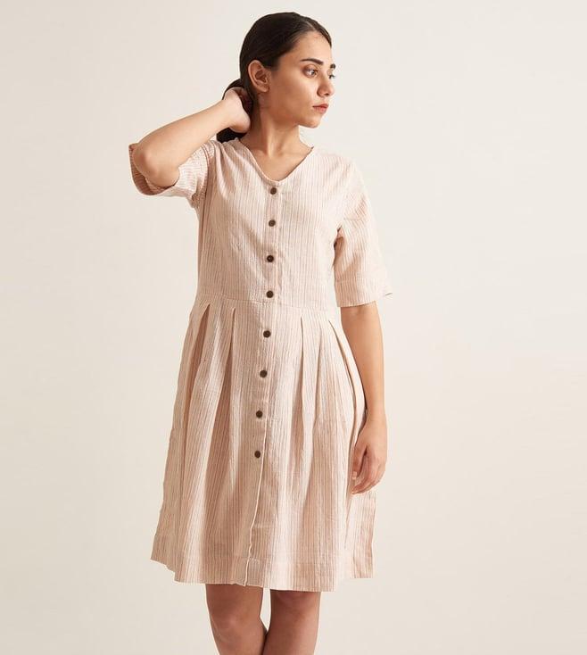 patrah beige kala cotton collection box pleat shirt dress