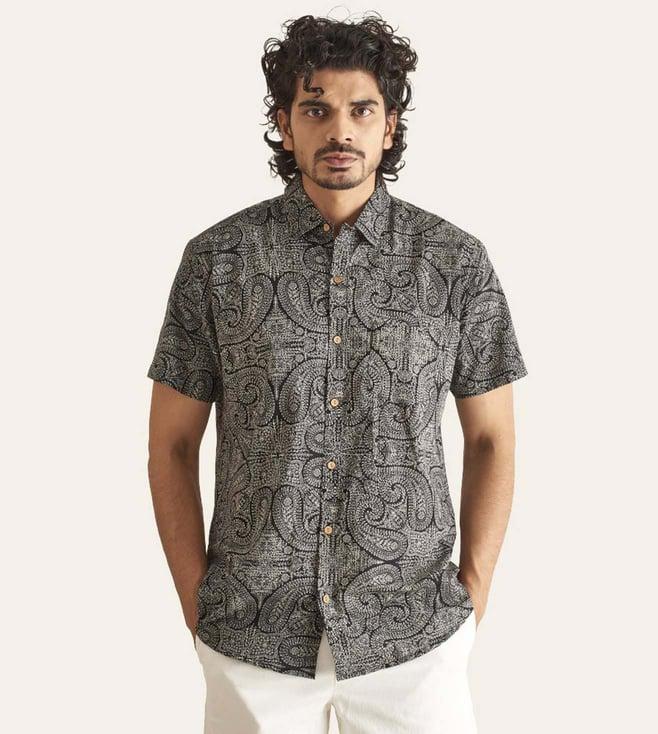 patrah black southern coastline ethnic paiseley printed cotton shirt