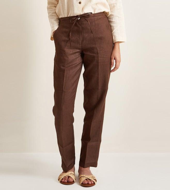 patrah brown kala cotton collection straight fit linen pants