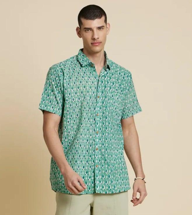 patrah green nostalgia holiday handblock printed shirt