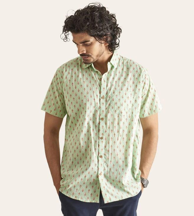 patrah mint green southern coastline printed cotton shirt