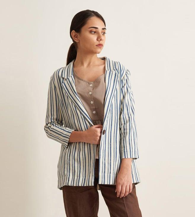 patrah off white & blue stripes kala cotton collection all season blazer