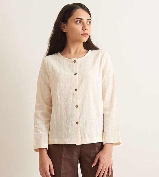 patrah off white kala cotton collection collarless textured shirt