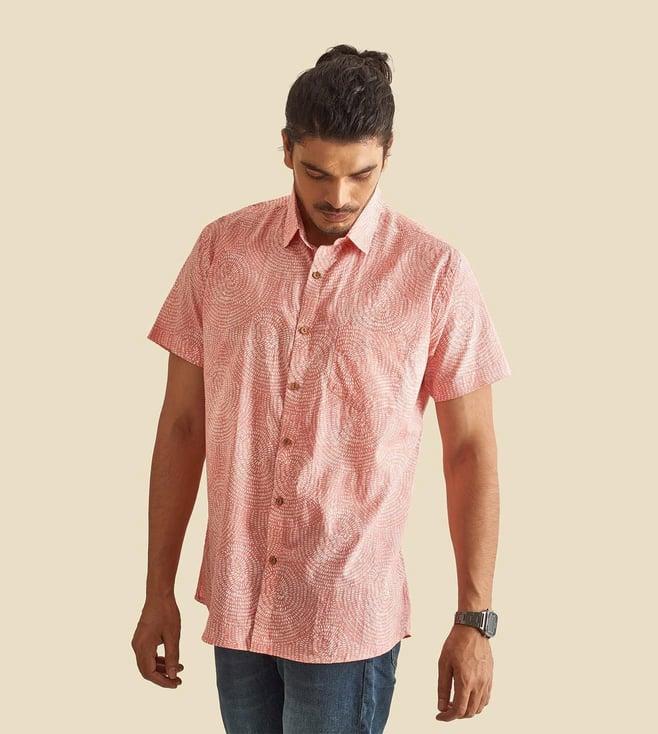 patrah pink nostalgia abstract circles printed half sleeves cotton shirt