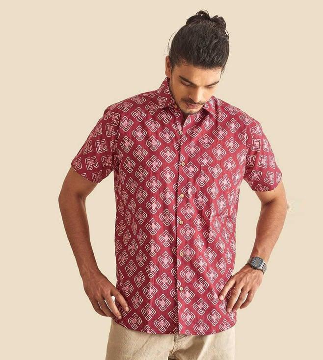 patrah plum nostalgia abtract chula printed half sleeves cotton shirt