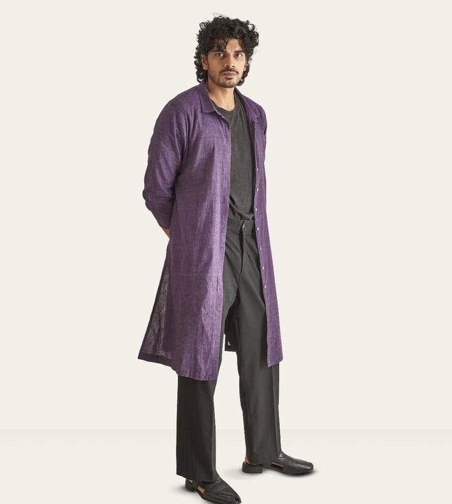 patrah purple khadivastra handwoven overlay kurta long shirt