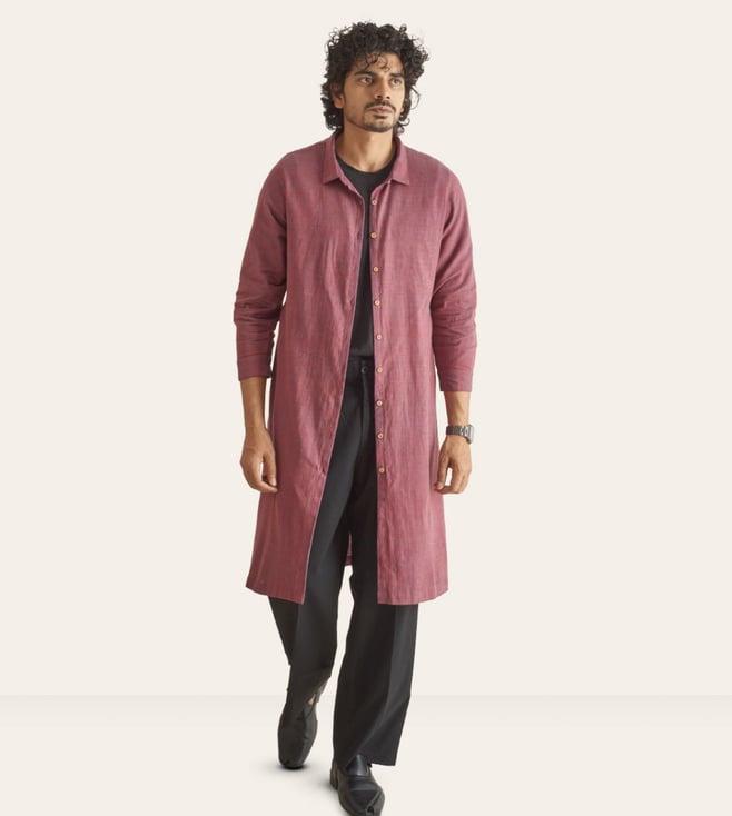 patrah viva magenta khadivastra handwoven overlay long kurta shirt