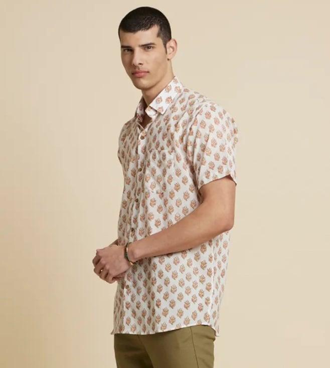 patrah white nostalgia floral handblock printed shirt