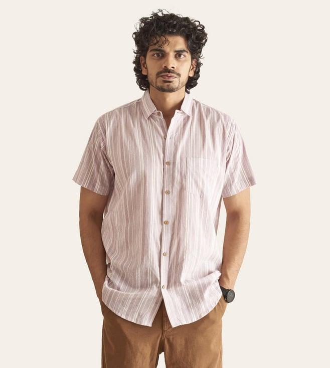 patrah white southern coastline and plum line cotton shirt