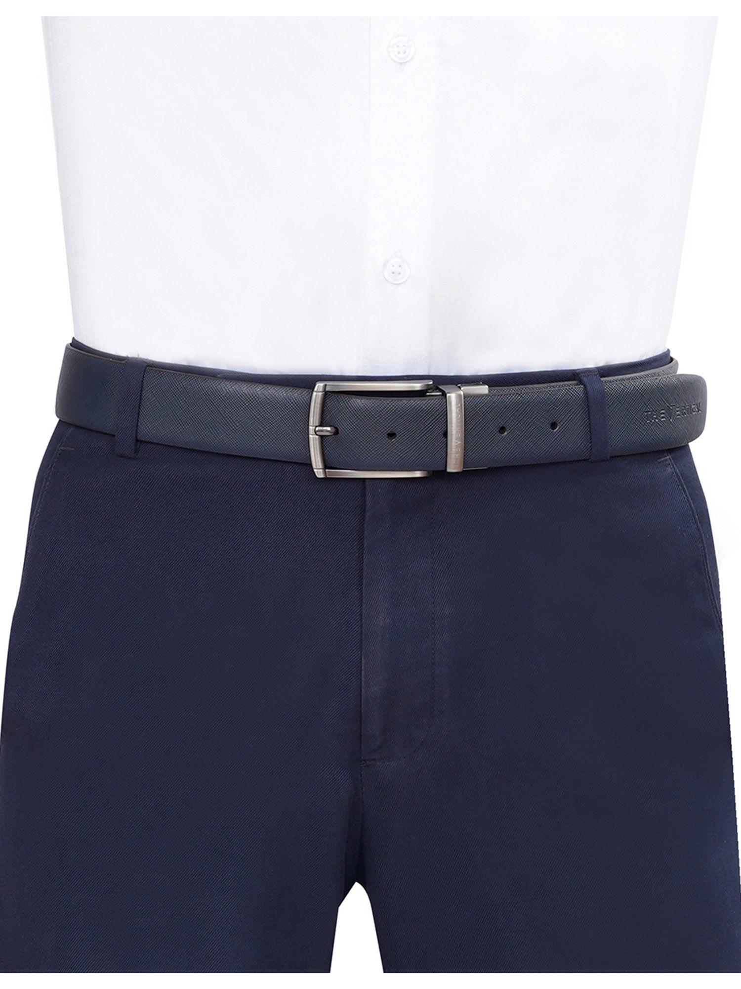 patras men leather reversible belt - navy blue & tan