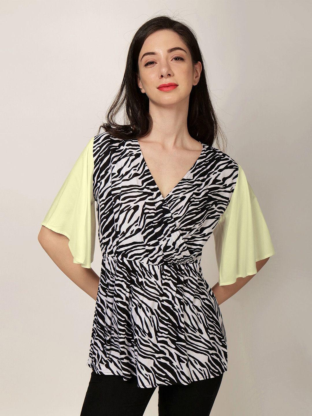 patrorna abstract printed flared sleeve cotton wrap top