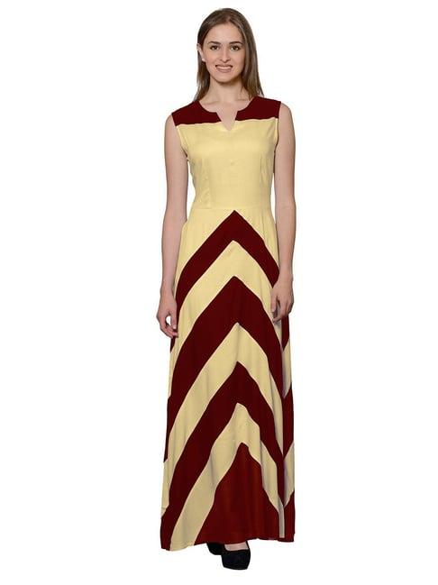 patrorna gold & maroon color-block gown