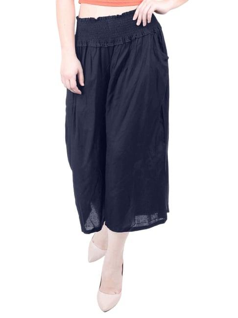 patrorna navy cotton blend relaxed fit mid rise capris
