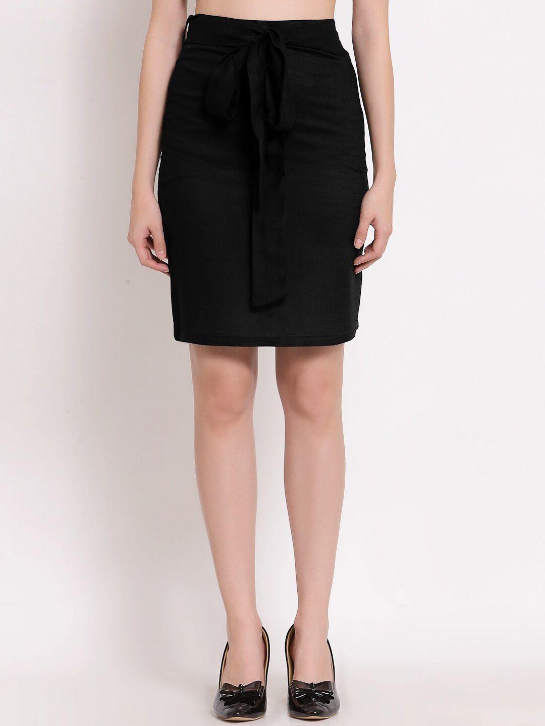 patrorna plus size women black solid pencil above knee-length skirt