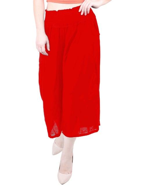 patrorna red cotton blend relaxed fit mid rise capris