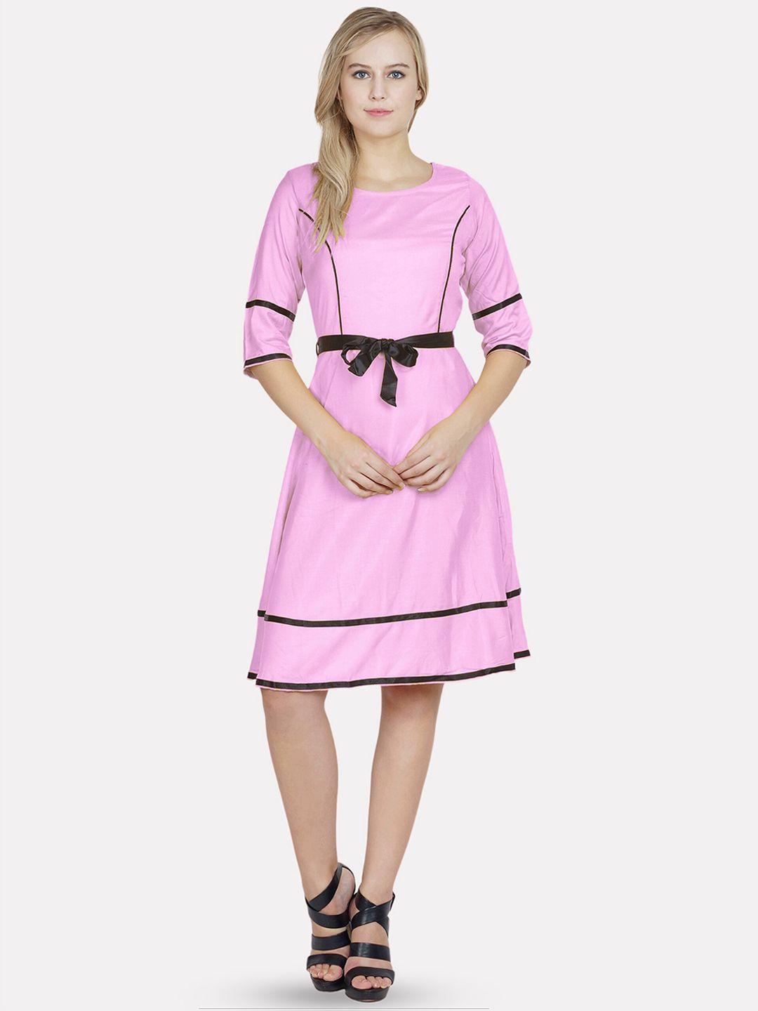 patrorna round neck regular sleeves cotton casual fit & flare dress
