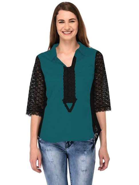 patrorna teal lace top