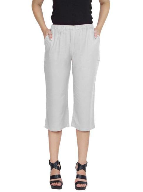 patrorna white cotton blend relaxed fit mid rise capris