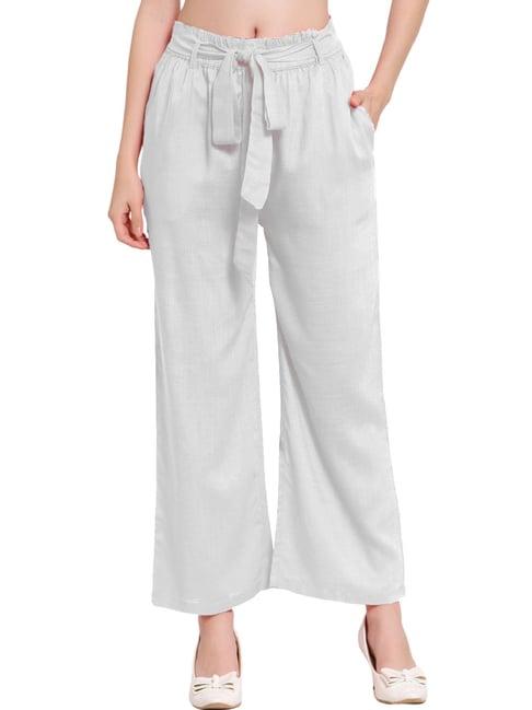 patrorna white mid rise relaxed fit paperbag culottes trousers