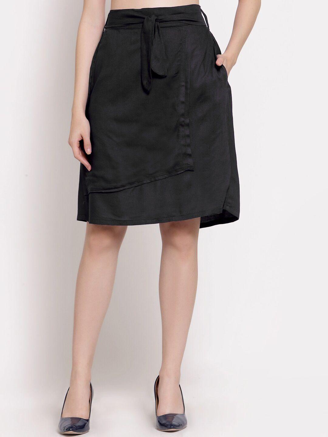patrorna women black solid a-line skirt