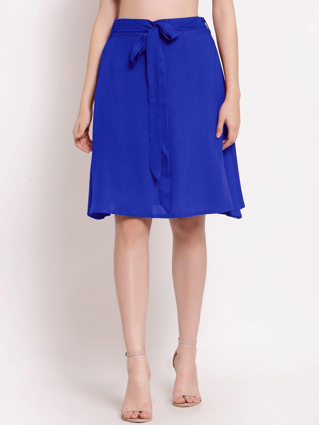 patrorna women blue solid a-line skirt