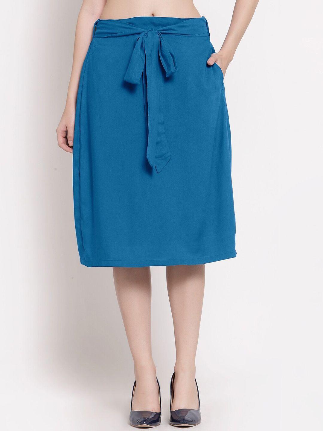 patrorna women blue solid a-line skirt
