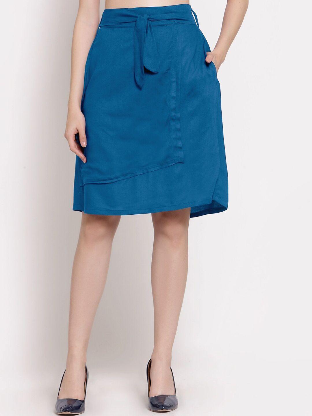 patrorna women blue solid knee-length skirts