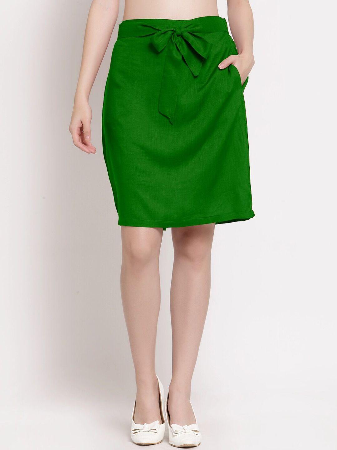 patrorna women green solid pencil skirt