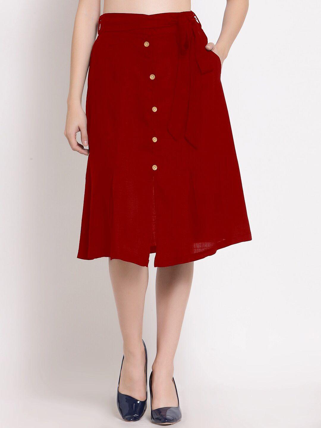 patrorna women maroon solid a-line skirt