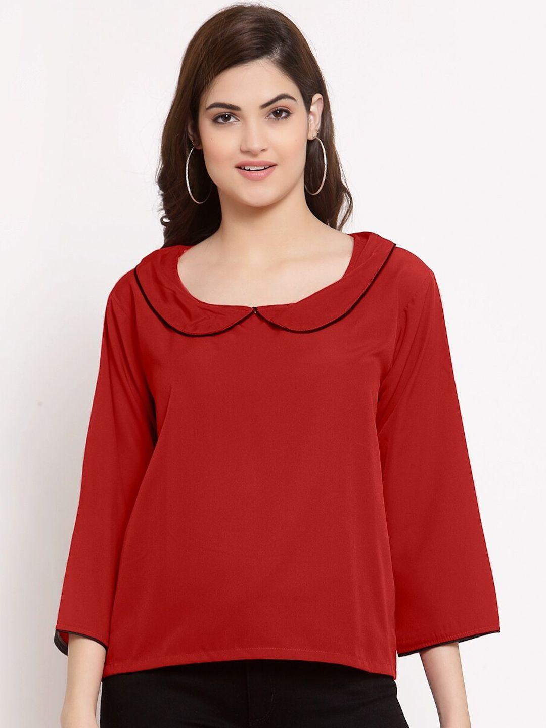 patrorna women maroon solid peter pan collar long sleeves top