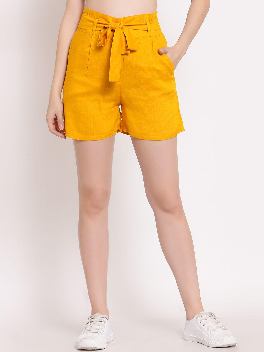 patrorna women mustard high-rise shorts