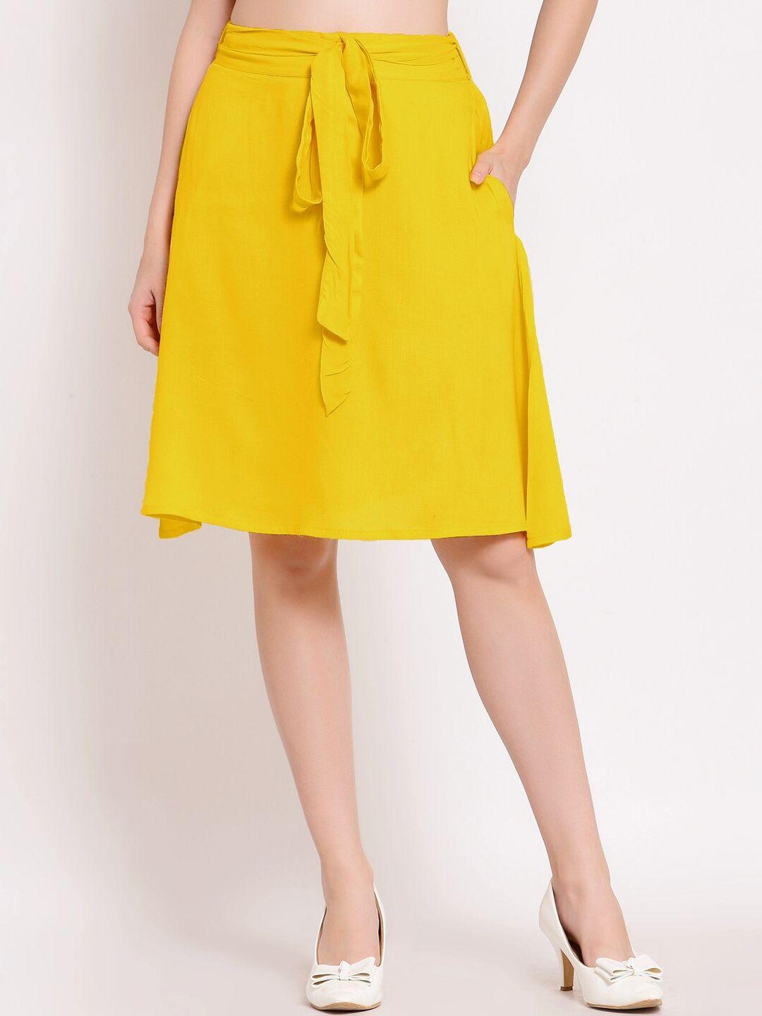 patrorna women mustard pleated tiered skirt
