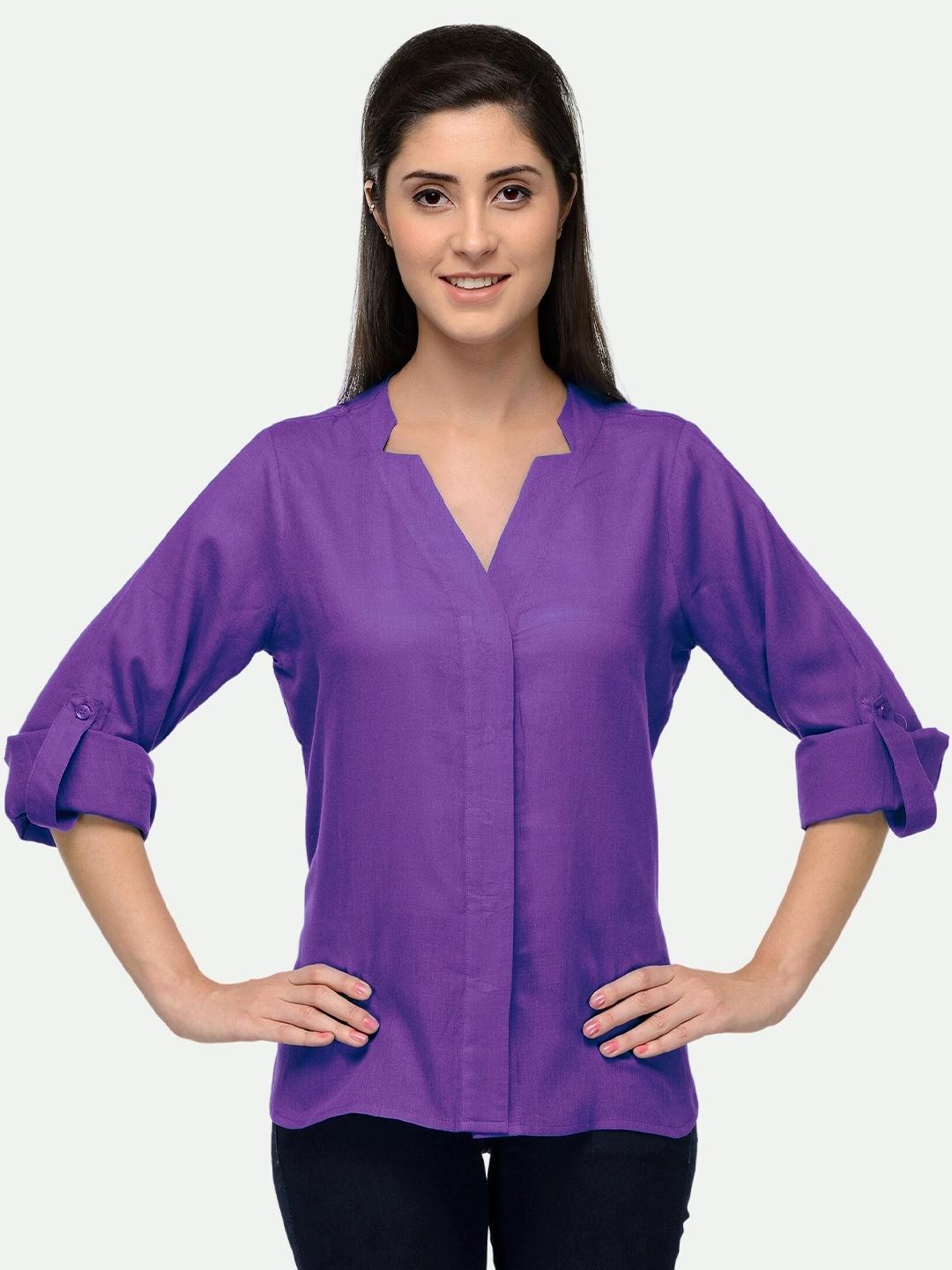 patrorna women purple comfort solid casual shirt