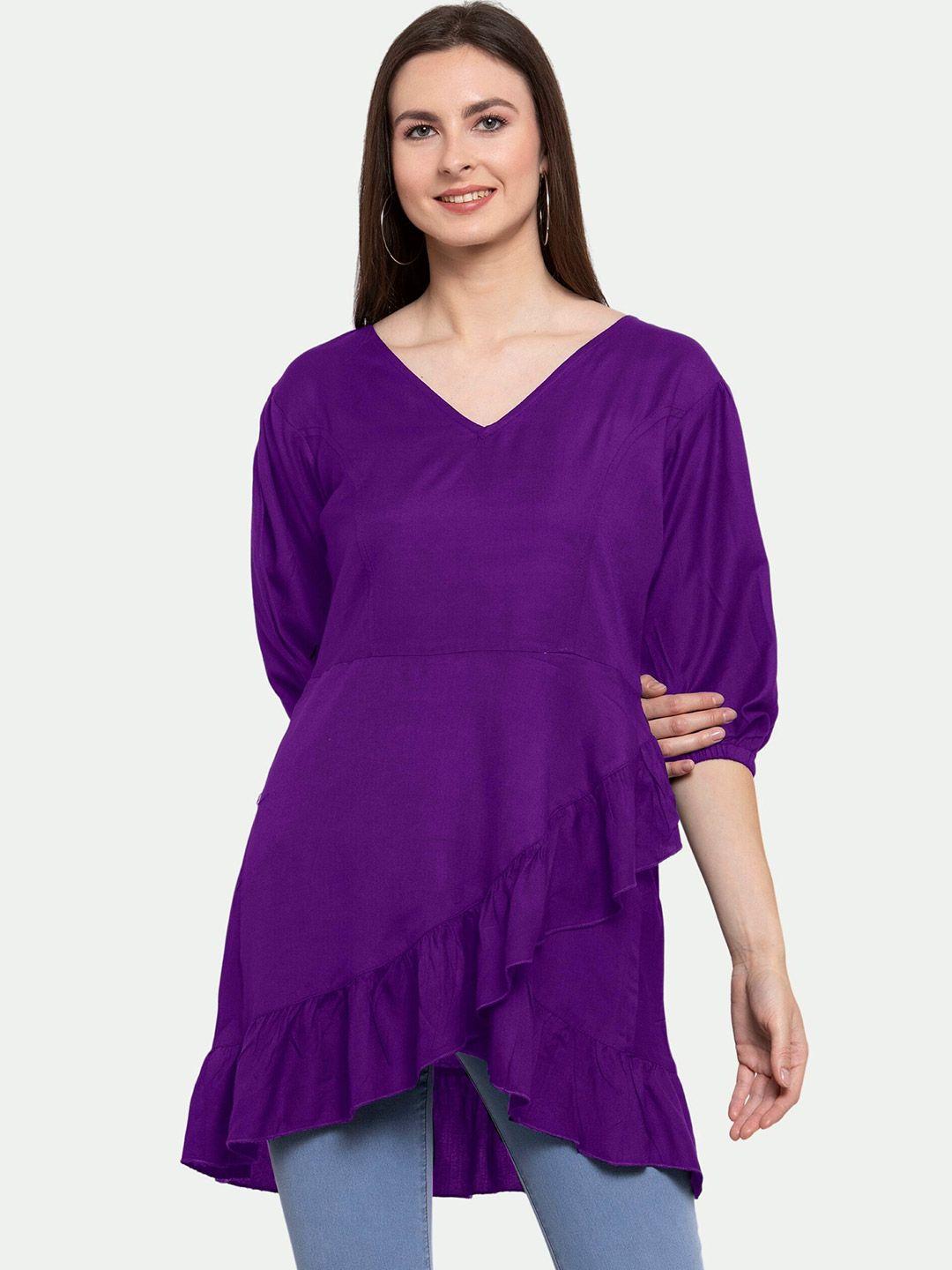 patrorna women purple ruffles high-low longline top