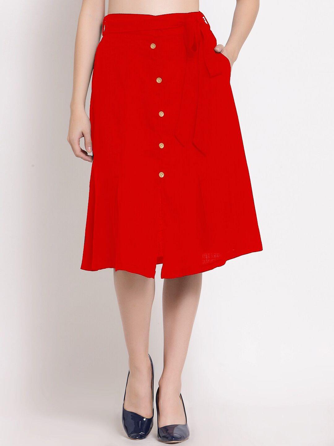 patrorna women red solid a-line skirt