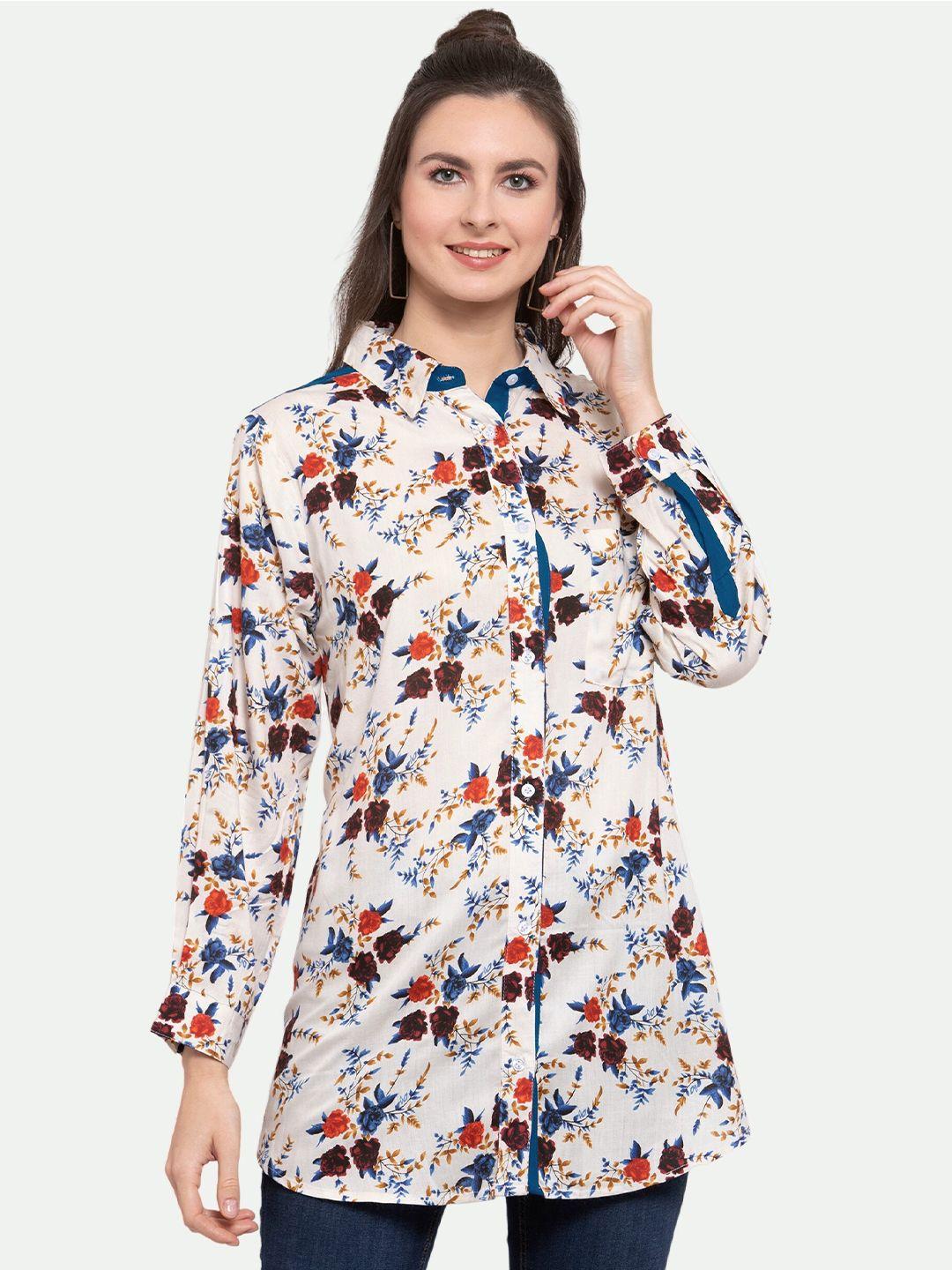 patrorna  plus size women off white comfort floral printed casual shirt