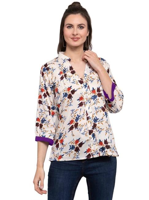 patrorna beige floral print shirt