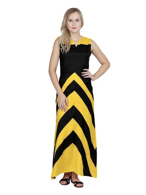 patrorna black & mustard color-block gown