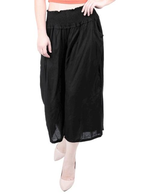 patrorna black cotton blend relaxed fit mid rise capris