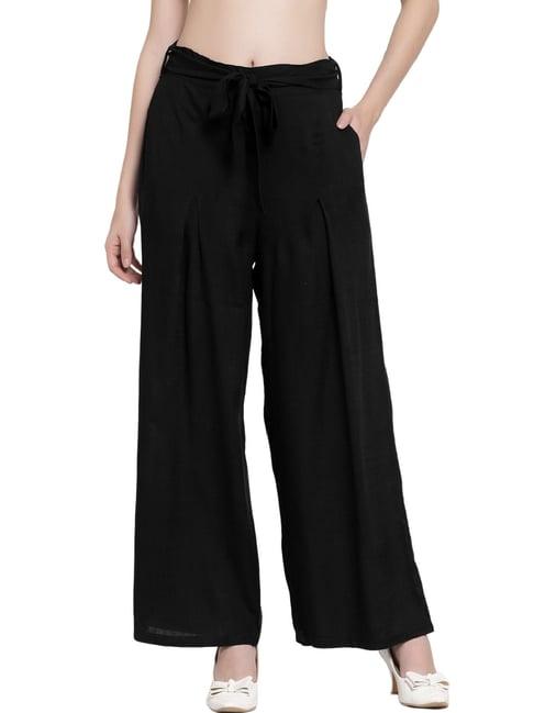 patrorna black mid rise relaxed fit retro palazzos