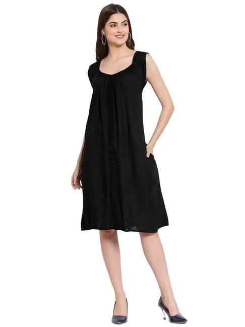 patrorna black regular fit a line dress