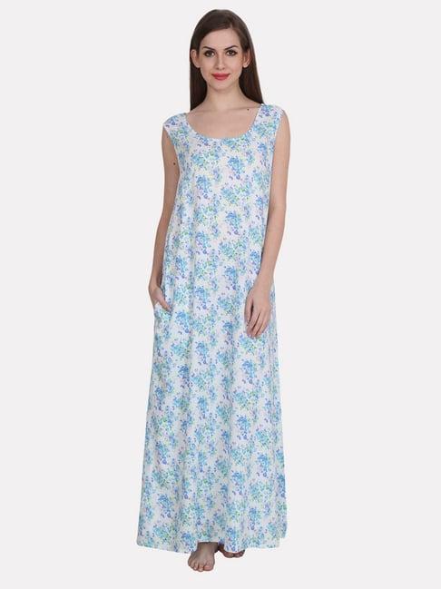 patrorna blue & white floral print nighty